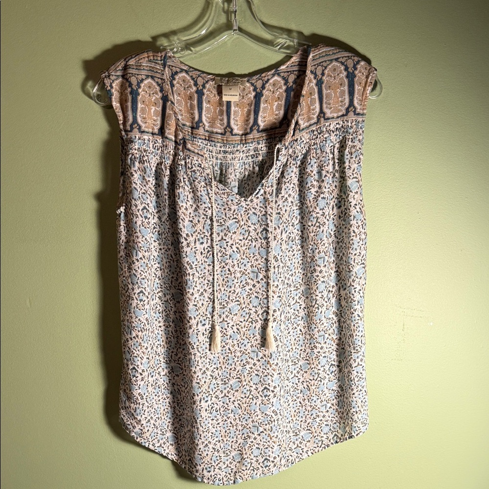 Lucky Brand Blue & Tan Printed Boho Camisole